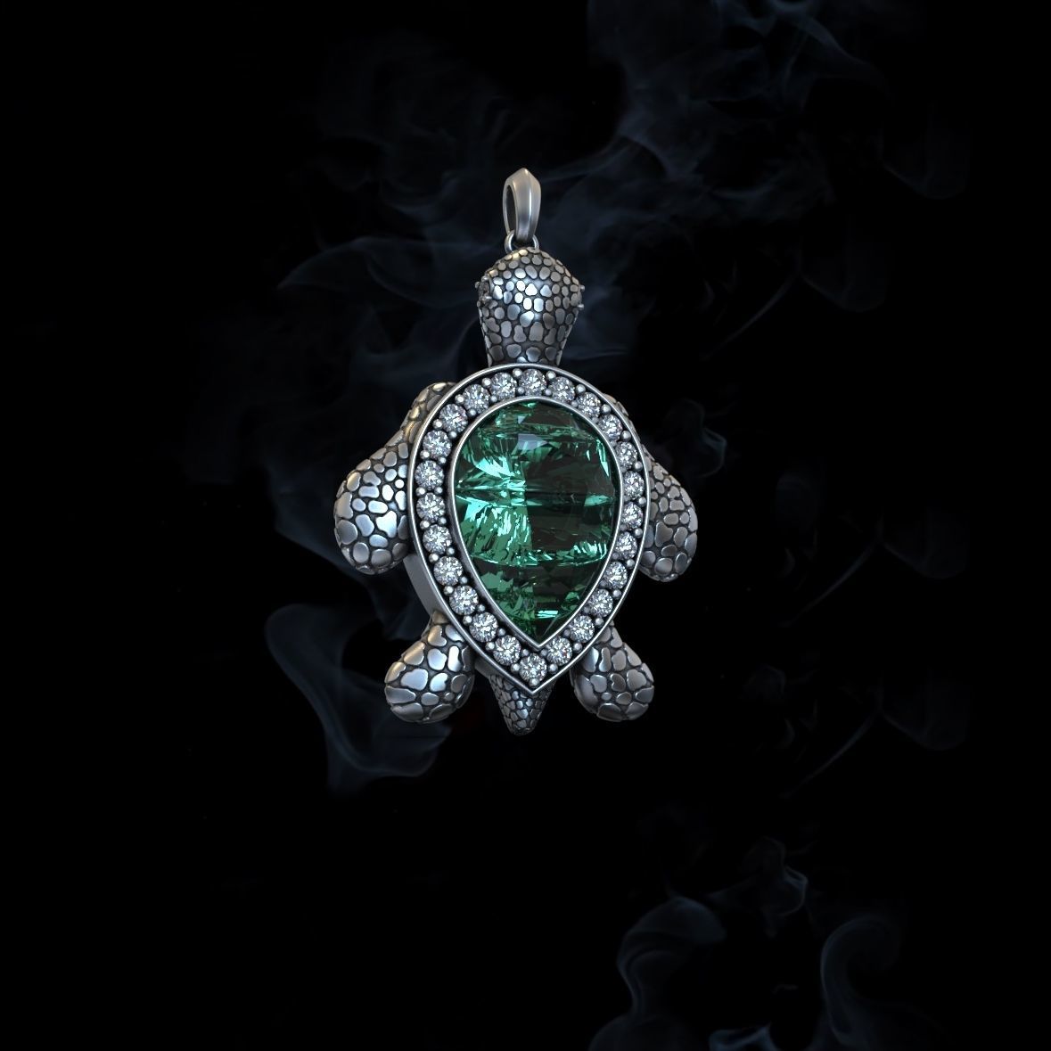 Zyan Gems | Unique Designed Turtle Pendant with green onyx stone |  Sterling Silver Oxidized Pendant Authenticity and