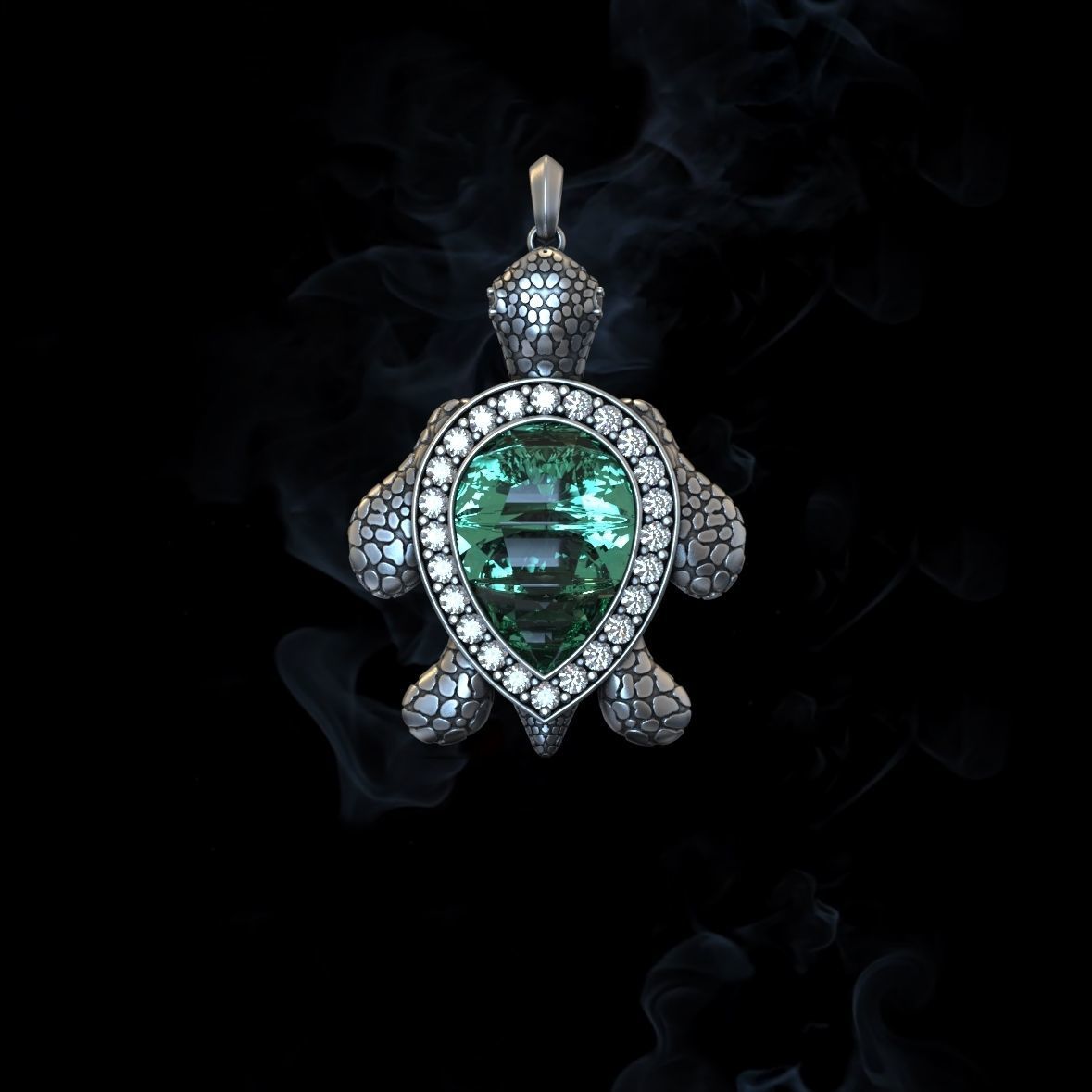 Zyan Gems | Unique Designed Turtle Pendant with green onyx stone |  Sterling Silver Oxidized Pendant Authenticity and