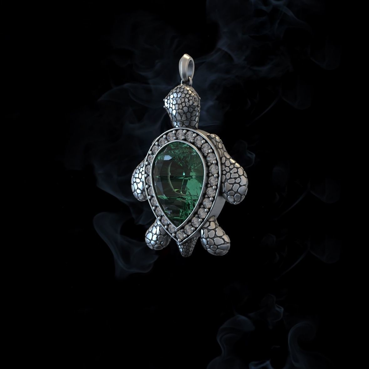 Zyan Gems | Unique Designed Turtle Pendant with green onyx stone |  Sterling Silver Oxidized Pendant Authenticity and