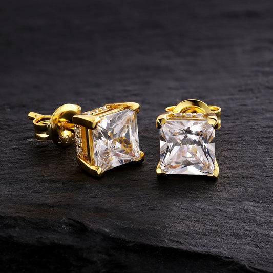 Zyan Gems | Princess Cut Diamond Stud Earrings for Men | AAA+ Quality Swarovski Diamond & White Rhodium &  Gold Plated  Sterling Silver Earrings | Jewellery for Men