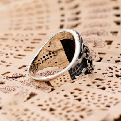 Turkish Handmade Black Agate Silver Luxury Aqeeq Ring