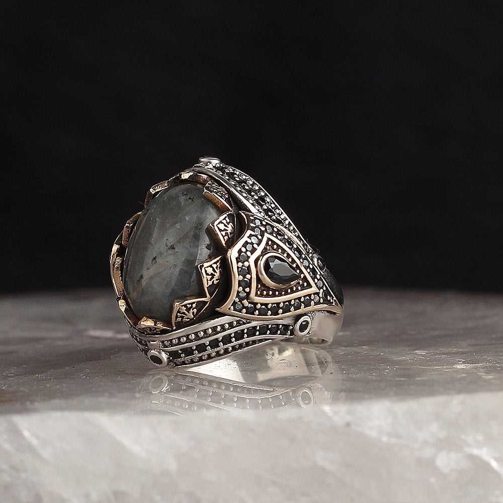 Natural Labradorite Ring, Handmade Men Silver Ring
