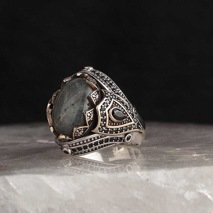 Natural Labradorite Ring, Handmade Men Silver Ring
