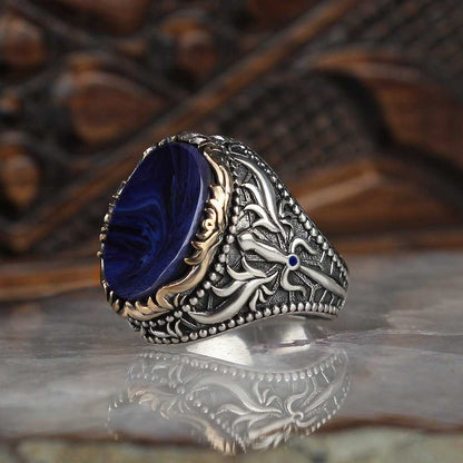 Amber Ring, Swordsman Design Silver Men Ring