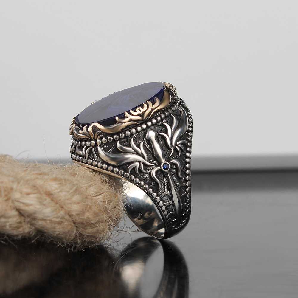 Amber Ring, Swordsman Design Silver Men Ring