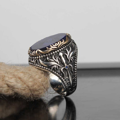 Amber Ring, Swordsman Design Silver Men Ring