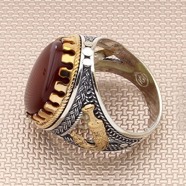 Yemeni Aqeeq stone silver Ring for men, Islamic Ring Turkish Agate Handmade Exclusive Design