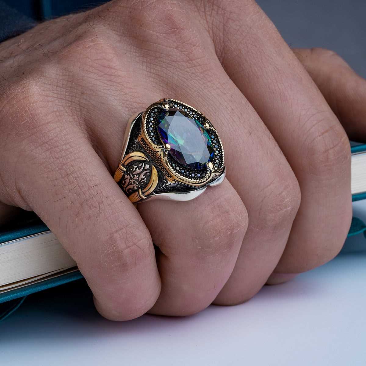 Alexandrite stone Men silver ring, Mistik Topaz Natural Stone Handmade Ring (Shine like a Gem Stone)
