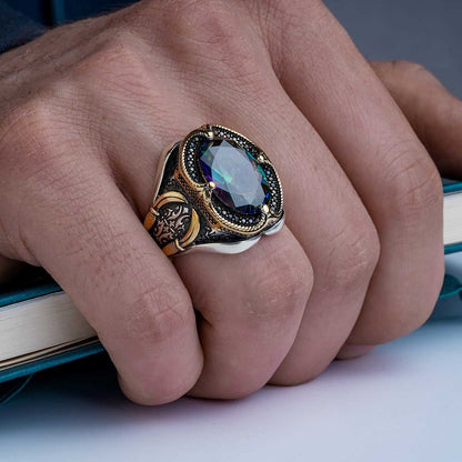 Alexandrite stone Men silver ring, Mistik Topaz Natural Stone Handmade Ring (Shine like a Gem Stone)