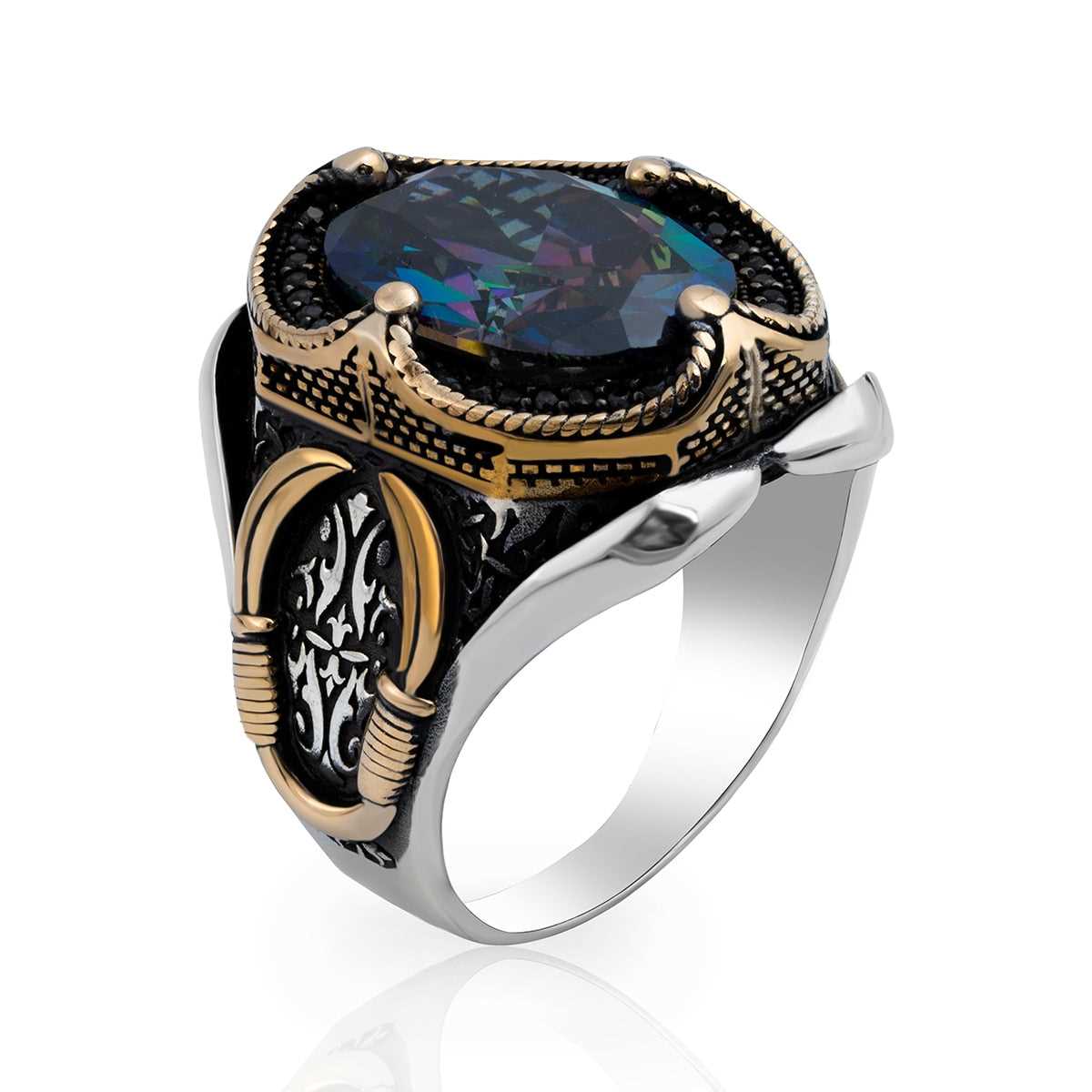 Alexandrite stone Men silver ring, Mistik Topaz Natural Stone Handmade Ring (Shine like a Gem Stone)