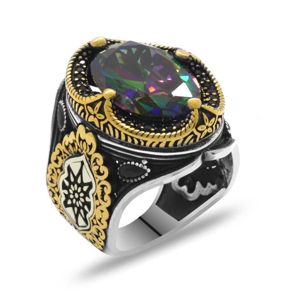 Alexandrite Stone Ring, Mistik Topaz Natural Stone Handmade Turkish Silver Ring