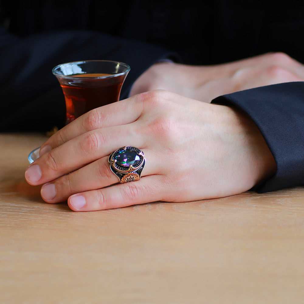 Alexandrite Stone Ring, Mistik Topaz Natural Stone Handmade Turkish Silver Ring