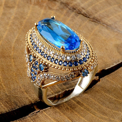 Turkish Handmade Beryl Aquamarine Crystal Stone Ring For Women