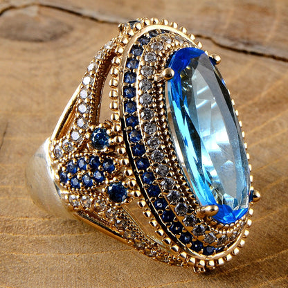 Turkish Handmade Beryl Aquamarine Crystal Stone Ring For Women