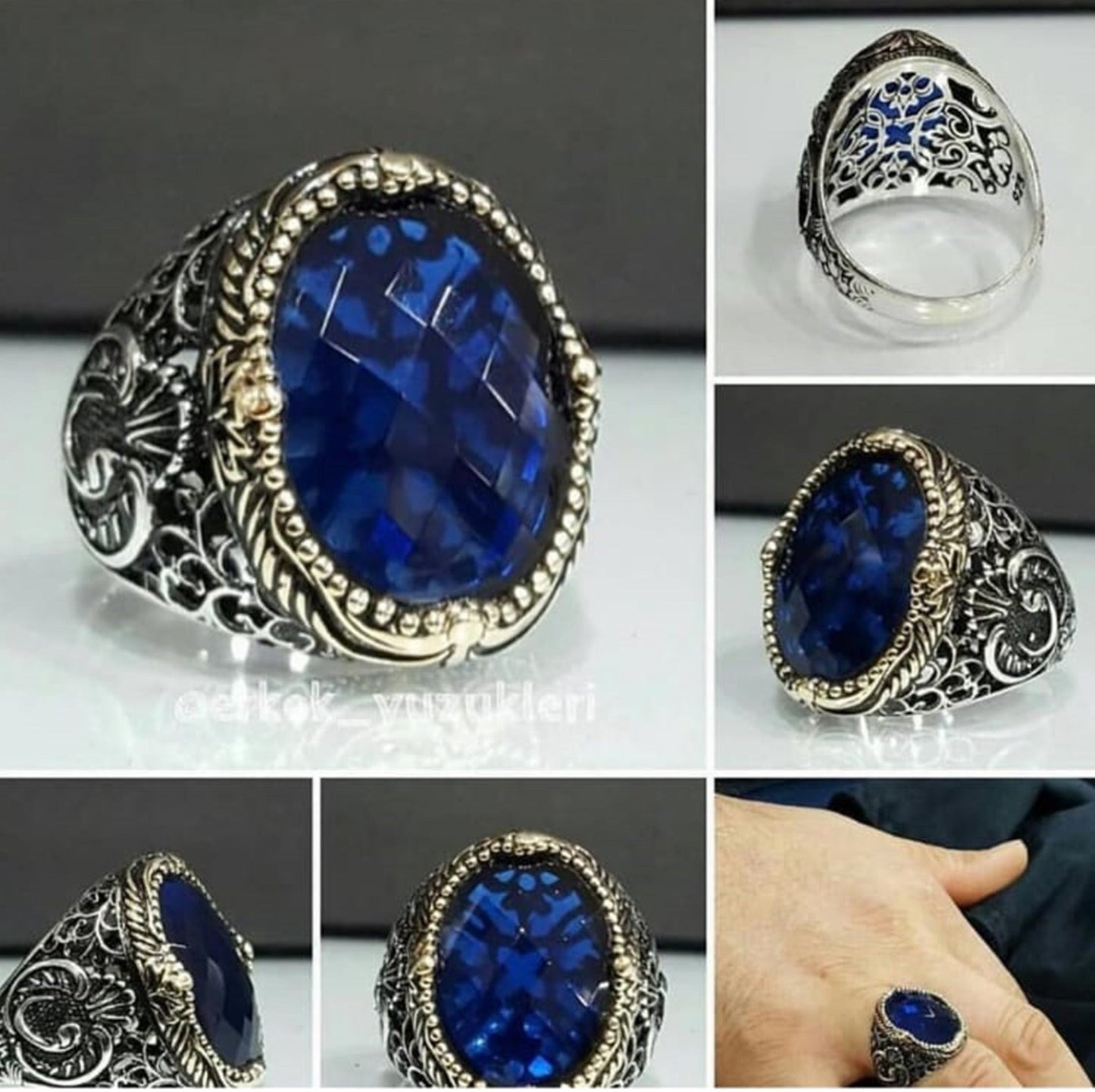 Turkish Sapphire Stone Men's Ring Handmade Special Design