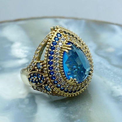 Turkish Handmade Aquamarine Stone Ring For Women