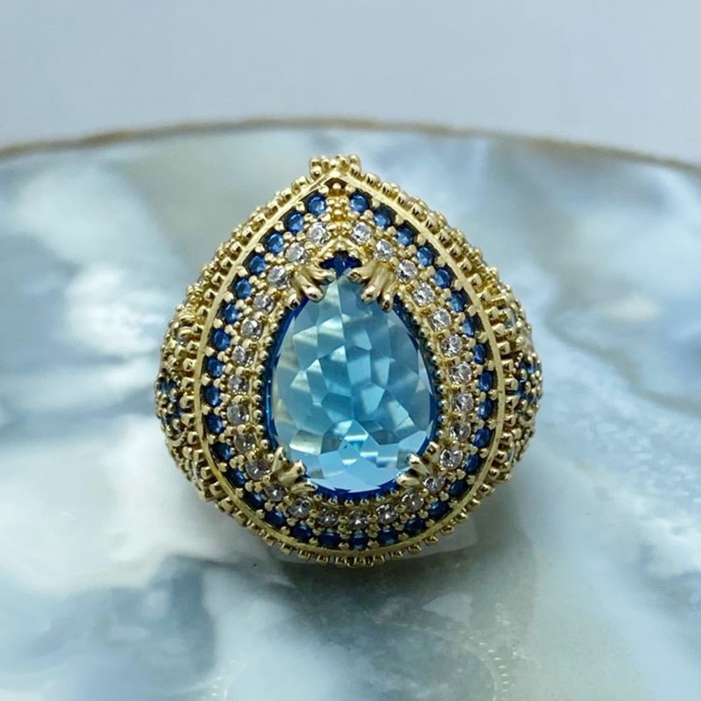 Turkish Handmade Aquamarine Stone Ring For Women