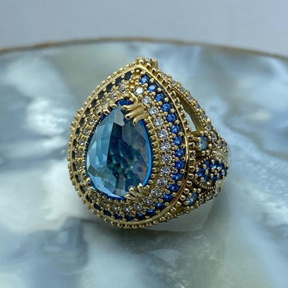Turkish Handmade Aquamarine Stone Ring For Women