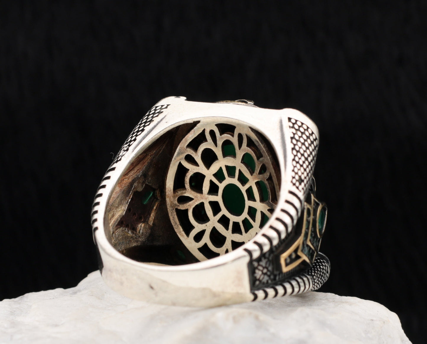 Turkish Handmade Royal Green Agate Silver Luxury Aqeeq Ring