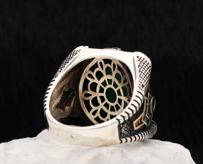 Turkish Handmade Royal Green Agate Silver Luxury Aqeeq Ring