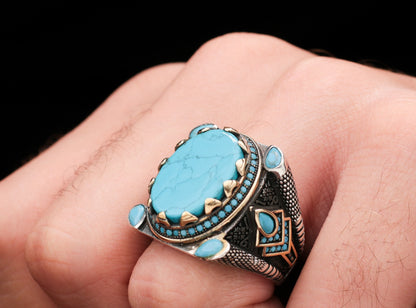 Turkish Turquoise Stone Mens Ring Handmade Premium Design