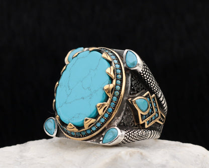 Turkish Turquoise Stone Mens Ring Handmade Premium Design