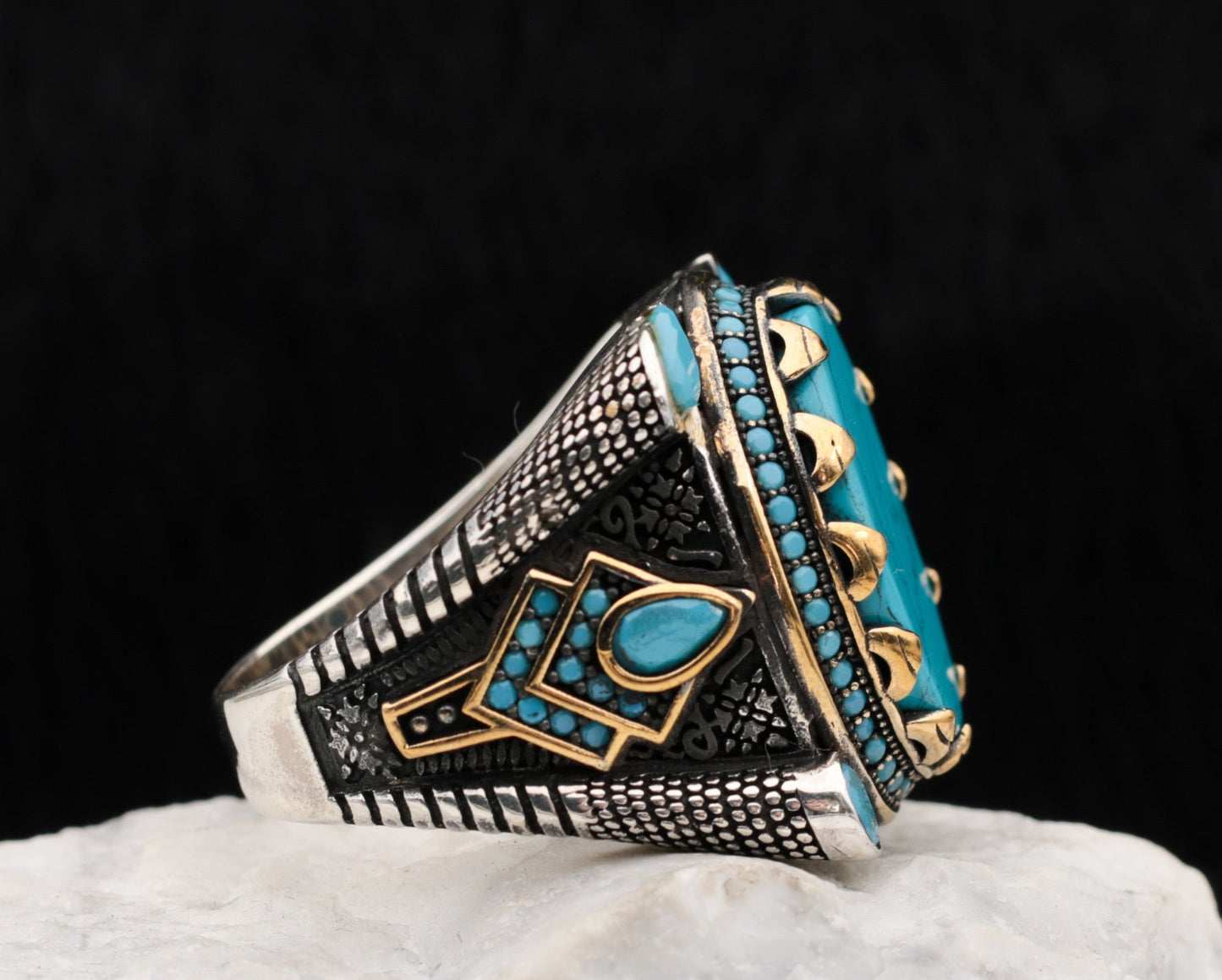 Turkish Turquoise Stone Mens Ring Handmade Premium Design