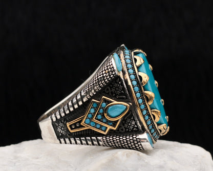 Turkish Turquoise Stone Mens Ring Handmade Premium Design