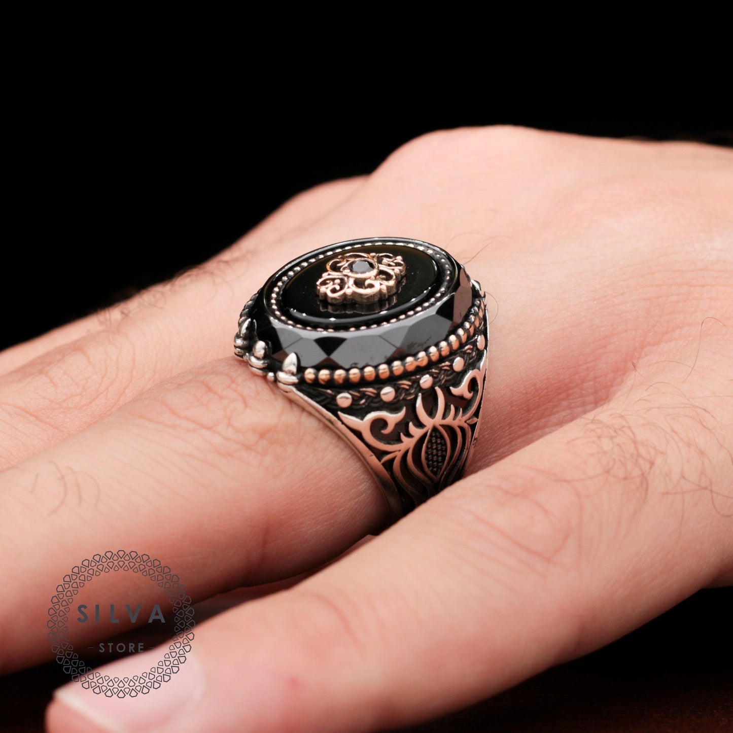 Turkish Onyx Stone And Special Zircon Cut Ring