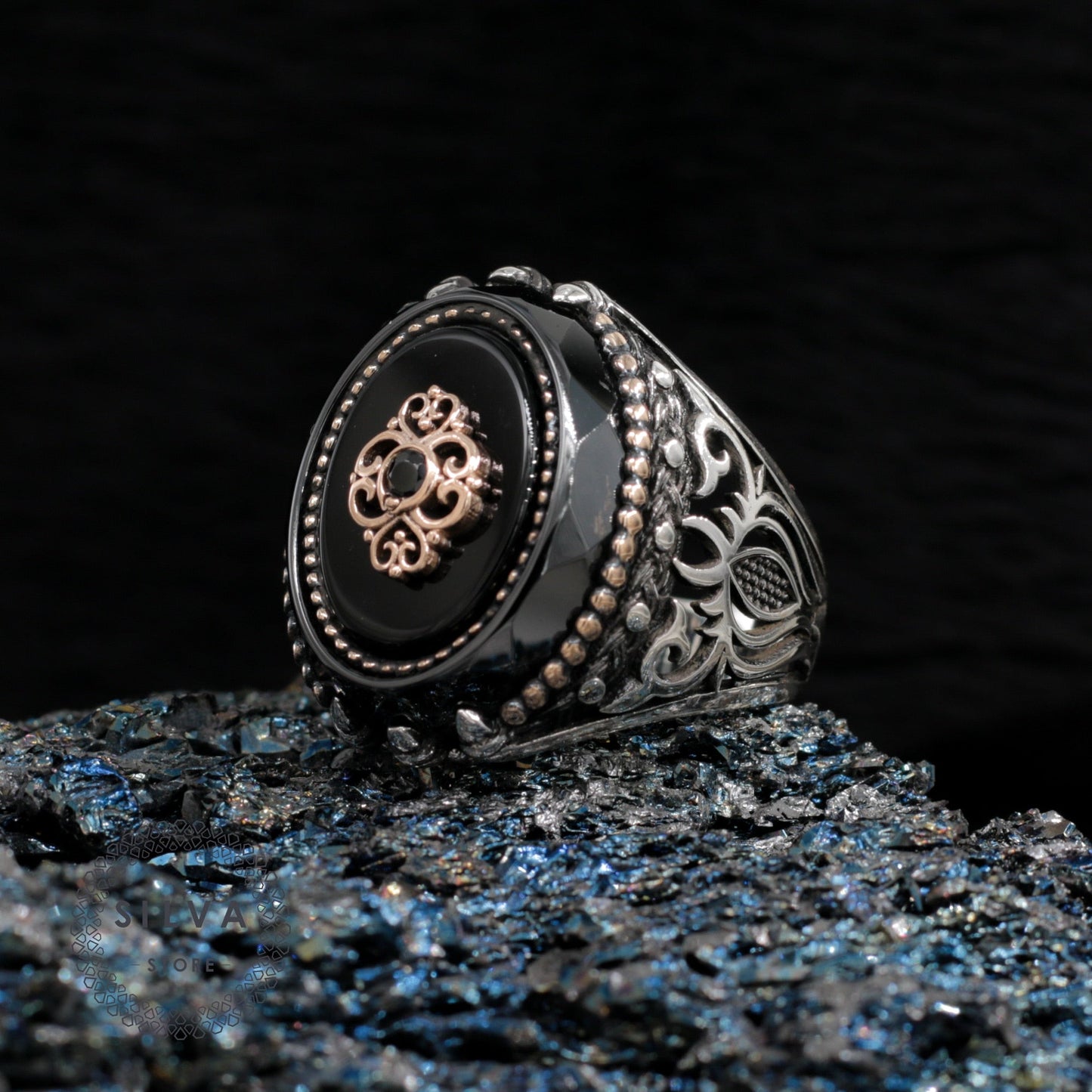 Turkish Onyx Stone And Special Zircon Cut Ring