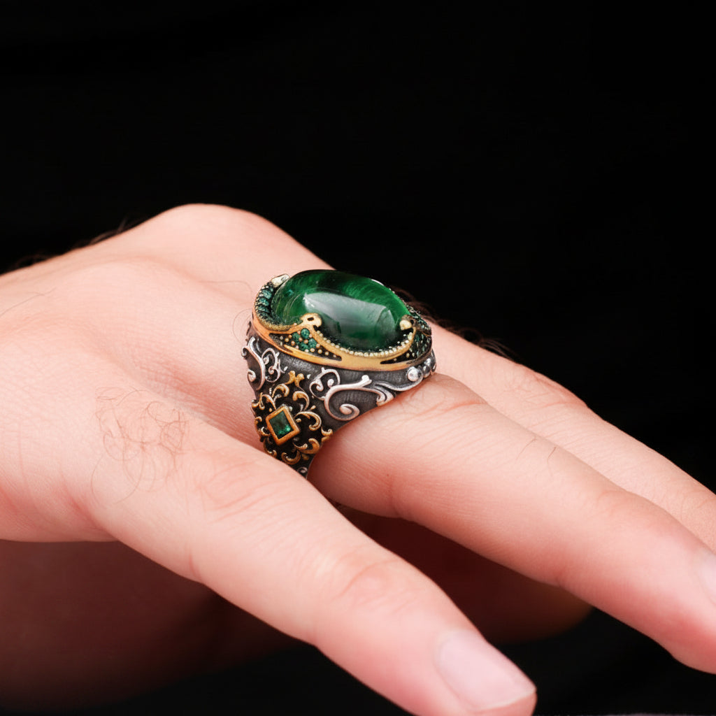 Turkish Tiger Eye Stone Mens Ring Handmade Premium Design