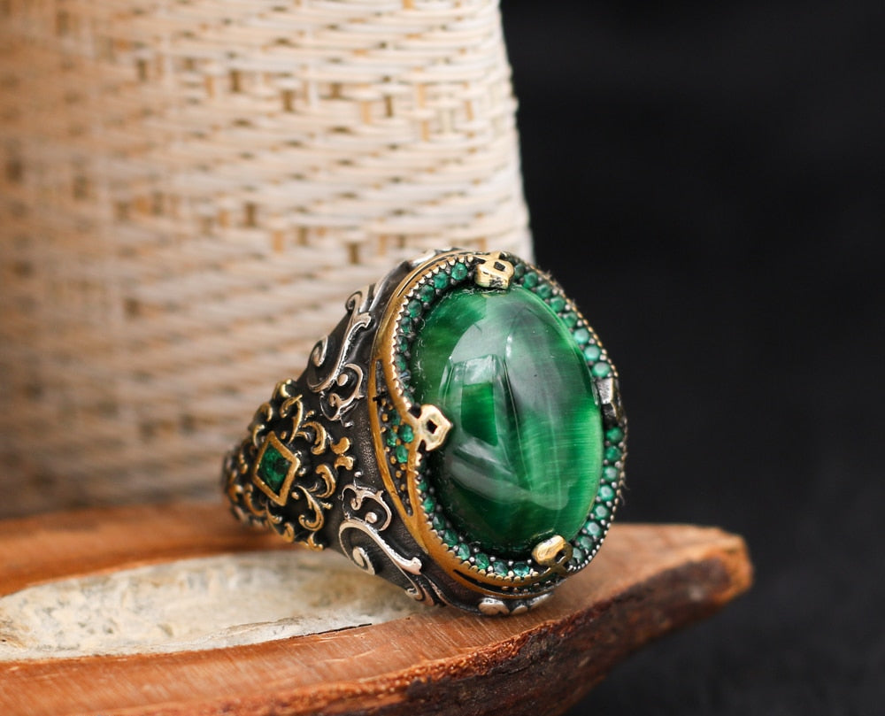 Turkish Tiger Eye Stone Mens Ring Handmade Premium Design