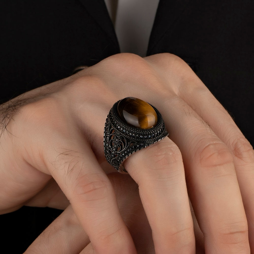 Turkish Tiger Eye Stone Ring Handmade Exclusive design