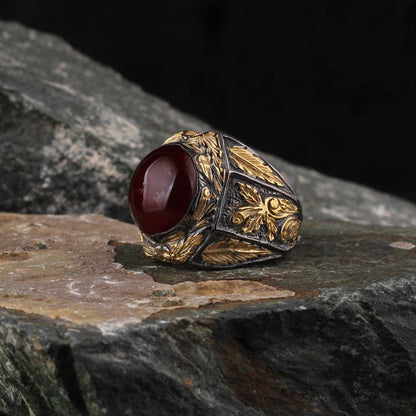 Islamic Aqeeq Stone Handmade silver Ring With Rhodium Covering