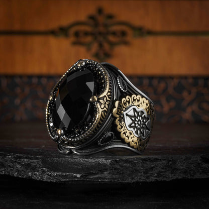 Black Zircon Stone Turkish Handmade Silver Ring