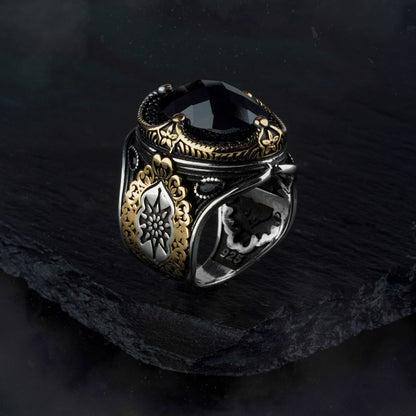 Black Zircon Stone Turkish Handmade Silver Ring