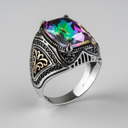 Alexandrite Stone Mistik Topaz Natural Handmade Silver Ring For Men