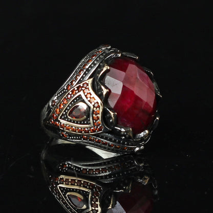 Turkish Red Ruby Ring For Men limited edition Handmade Design