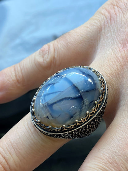 Turkish Yemeni Agate Big Stone Ring Handmade Special Design