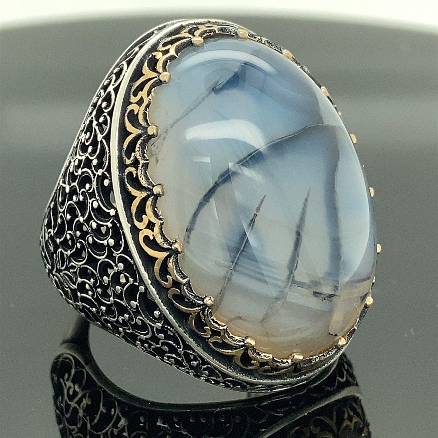 Turkish Yemeni Agate Big Stone Ring Handmade Special Design