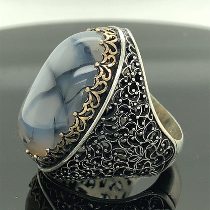 Turkish Yemeni Agate Big Stone Ring Handmade Special Design