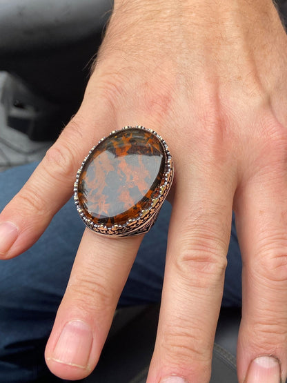 Turkish Baltic Amber Big Stone Handmade Men's Ring