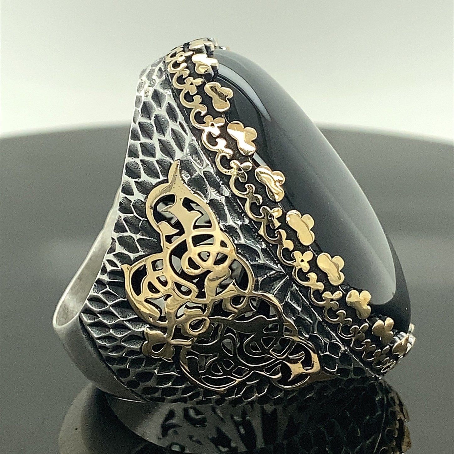 Turkish Black Onyx Large Gemstone Men's Handmade Ring