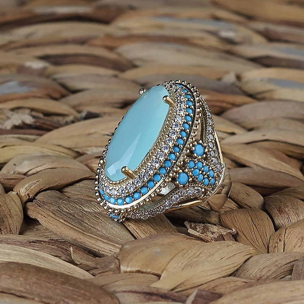 Turkish Aquamarine Ring For Women, Sterling Silver Handmade Ring