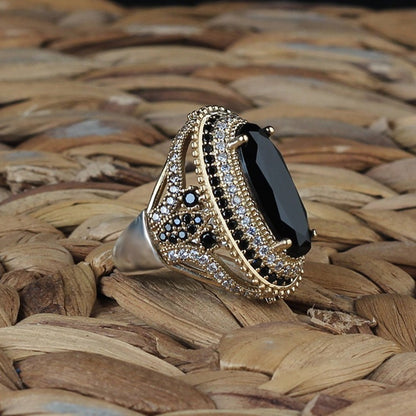 Turkish Black Zircon Ring For Women, Sterling Silver Handmade Ring