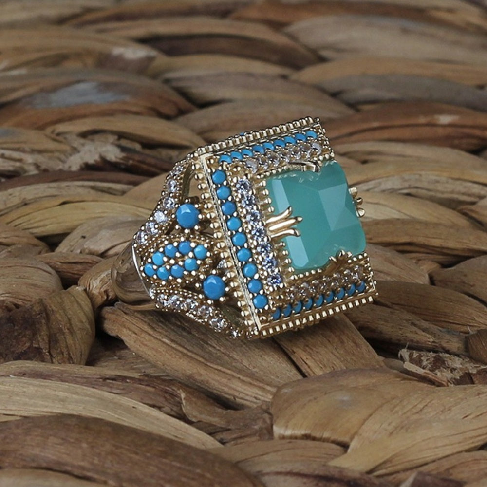 Turkish Aquamarine Ring For Women, Sterling Silver Handmade Ring
