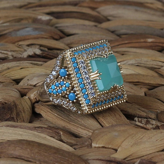 Turkish Aquamarine Ring For Women, Sterling Silver Handmade Ring