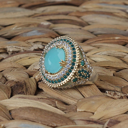 Turkish Aquamarine Ring for women, Sterling Silver Handmade Ring