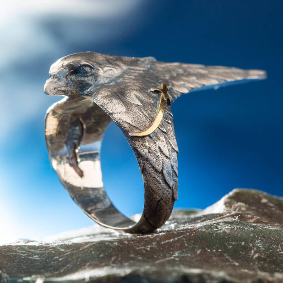 Hawk Ring, Silver Men Ring Elegant Islamic Design