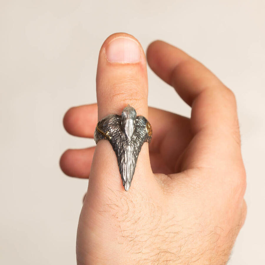Hawk Ring, Silver Men Ring Elegant Islamic Design